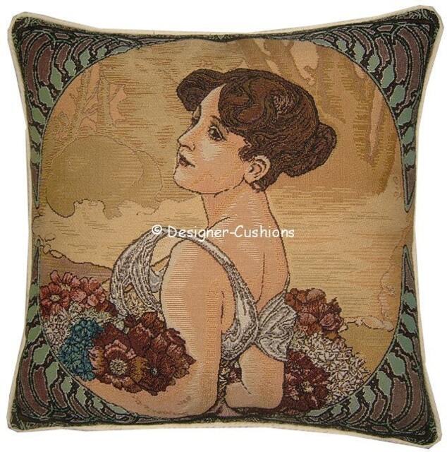 Alphonse Mucha Art Noveau Seasons Summer Tapestry Cushion Cover Sham - image 1