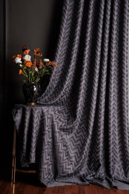 Gray Chevron Curtains Modern Geometric Zigzag Window Drapes - image 1