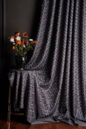 Gray Chevron Curtains Modern Geometric Zigzag Window Drapes - thumbnail 1