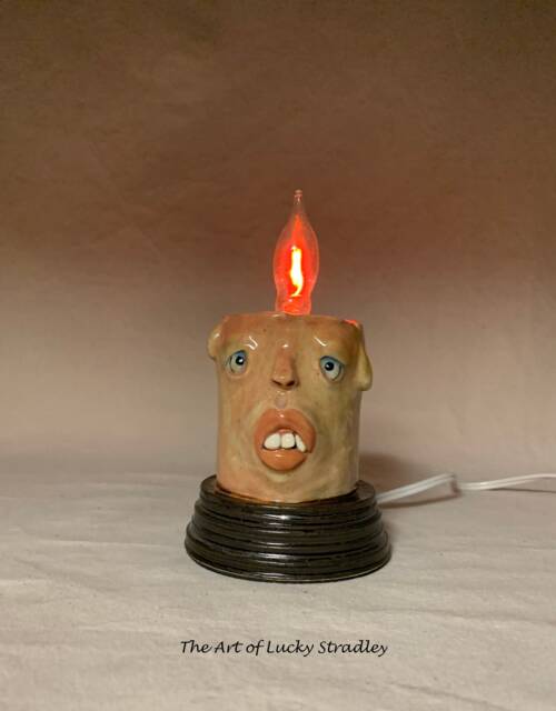 Flicker Candle - Ready To Ship - Wheel Thrown, Hand Altered & Sculpted. A Happy Fella Help Light Up Your Life. Makes A Great Nightlight - image 1