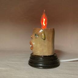 Flicker Candle - Ready To Ship - Wheel Thrown, Hand Altered & Sculpted. A Happy Fella Help Light Up Your Life. Makes A Great Nightlight - thumbnail 3