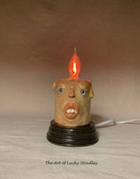 Flicker Candle - Ready To Ship - Wheel Thrown, Hand Altered & Sculpted. A Happy Fella Help Light Up Your Life. Makes A Great Nightlight - thumbnail 1