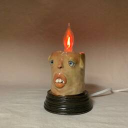 Flicker Candle - Ready To Ship - Wheel Thrown, Hand Altered & Sculpted. A Happy Fella Help Light Up Your Life. Makes A Great Nightlight - thumbnail 2
