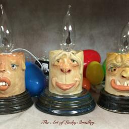 Flicker Candle - Ready To Ship - Wheel Thrown, Hand Altered & Sculpted. A Happy Fella Help Light Up Your Life. Makes A Great Nightlight - thumbnail 4