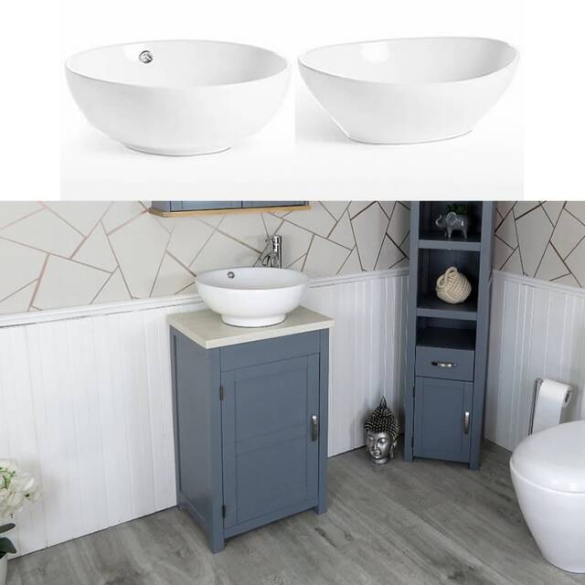 Cloakroom Bathroom Vanity Grey Unit White Quartz Stone Ceramic Wash Basin 308Gwqcbc - image 1