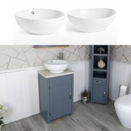Cloakroom Bathroom Vanity Grey Unit White Quartz Stone Ceramic Wash Basin 308Gwqcbc - thumbnail 1