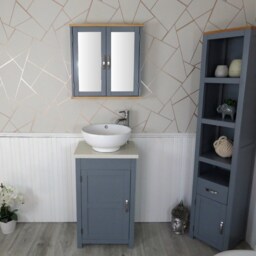 Cloakroom Bathroom Vanity Grey Unit White Quartz Stone Ceramic Wash Basin 308Gwqcbc - thumbnail 2