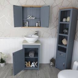 Cloakroom Bathroom Vanity Grey Unit White Quartz Stone Ceramic Wash Basin 308Gwqcbc - thumbnail 3