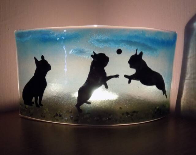 Glass Fused French Bulldog Tea Light Shade - Unique Home Decor - image 1