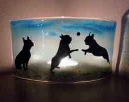 Glass Fused French Bulldog Tea Light Shade - Unique Home Decor - thumbnail 1