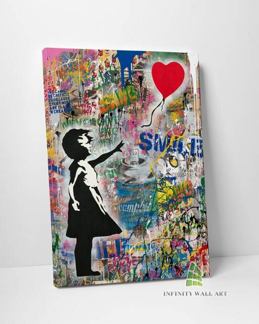 Graffiti Balloon Girl Canvas Art Wall Print Picture Banksy Style Home Decor -C856 - image 1