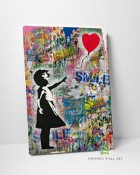 Graffiti Balloon Girl Canvas Art Wall Print Picture Banksy Style Home Decor -C856 - thumbnail 1