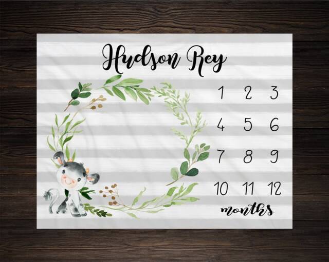 Cow Milestone Blanket Monthly Growth Tracker Soft Fleece Baby Shower Gift Newborn Watch Me Grow Boy Farm - image 1