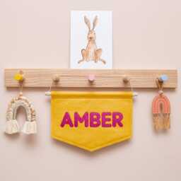 Custom Colourful Name Banner. Personalised Felt Nursery Flag. Bold Kids Room Wall Hanging - thumbnail 3