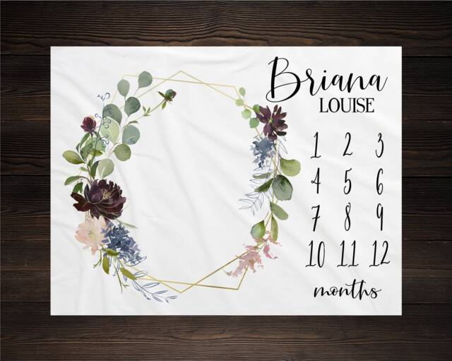 Girl Milestone Blanket Month Growth Tracker Minky Fleece Custom Personalized Baby Shower Gift Watercolor Floral Newborn - image 1