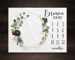 Girl Milestone Blanket Month Growth Tracker Minky Fleece Custom Personalized Baby Shower Gift Watercolor Floral Newborn - thumbnail 1