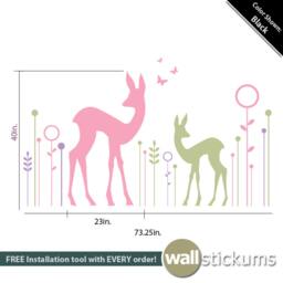 Deer & Flowers Nursery Wall Decal - Removable Vinyl Art Sticker - thumbnail 2