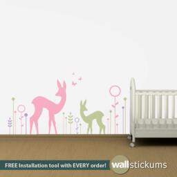 Deer & Flowers Nursery Wall Decal - Removable Vinyl Art Sticker