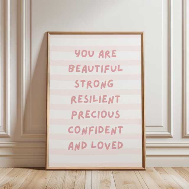Positive Affirmation Poster, You Are So Loved Print, Amazing, Pastel Pink Monochrome Art, Self Love, Care Bedroom Print - image 1