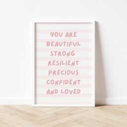 Positive Affirmation Poster, You Are So Loved Print, Amazing, Pastel Pink Monochrome Art, Self Love, Care Bedroom Print - thumbnail 3