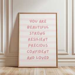 Positive Affirmation Poster, You Are So Loved Print, Amazing, Pastel Pink Monochrome Art, Self Love, Care Bedroom Print - thumbnail 1