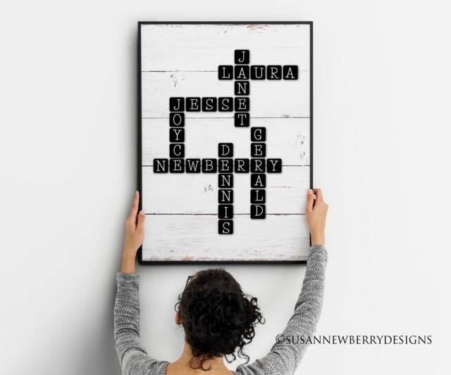 Personalized Family Scrabble Wall Art - Typography Print Or Canvas Custom Word Anniversary Gift Names - image 1