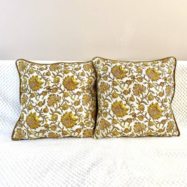16 Inch Silk Cushion/Pillow Case Cover, Block Print.floral Motif, Toronto Canada, India Art Print, Gift - image 1