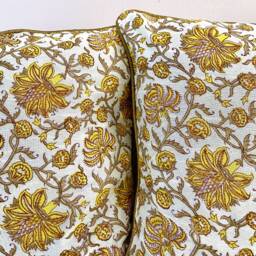 16 Inch Silk Cushion/Pillow Case Cover, Block Print.floral Motif, Toronto Canada, India Art Print, Gift - thumbnail 2