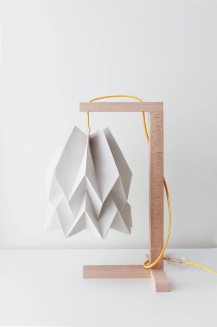 Origami Lampshade - Table Lamp Plain Light Grey With Wooden Structure - image 1