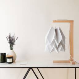 Origami Lampshade - Table Lamp Plain Light Grey With Wooden Structure - thumbnail 3