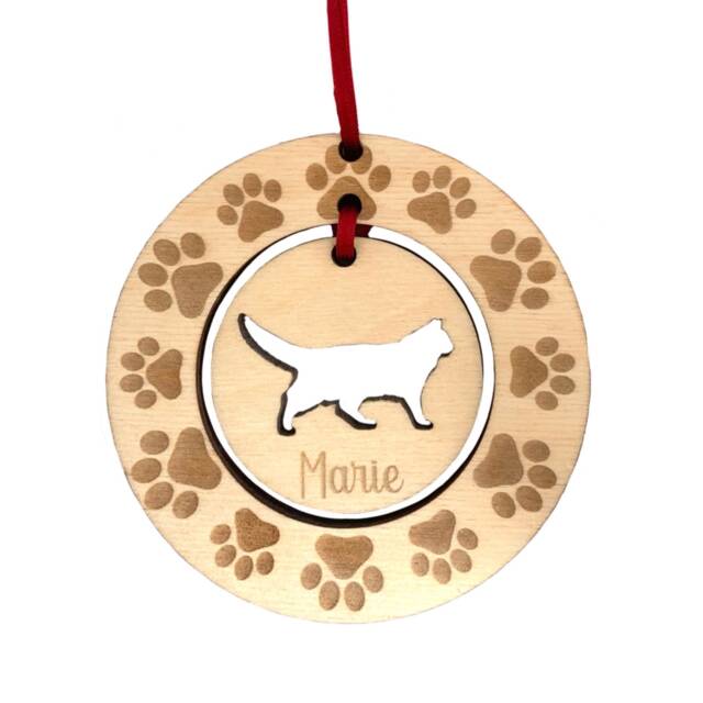 Personalised Norwegian Forest Cat Wood Hanging Decoration, Christmas Tree Ornament, Xmas Gift, Custom Bauble Remembrance in Memoriam - image 1