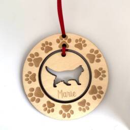 Personalised Norwegian Forest Cat Wood Hanging Decoration, Christmas Tree Ornament, Xmas Gift, Custom Bauble Remembrance in Memoriam - thumbnail 2