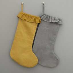 Personalized Linen Family Stocking With Ruffles, Handmade Holiday Stocking, Christmas Gift - thumbnail 3