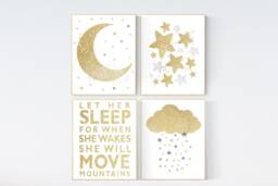 Gold Moon & Stars Nursery Art Print Gender Neutral Decor - thumbnail 1