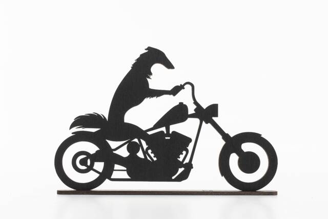 Borzoi On Motorbike Ornament Matte Black Acrylic Dog Silhouette - image 1