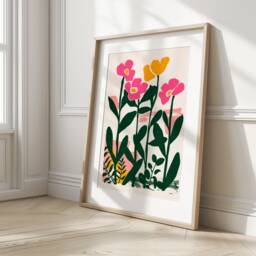 Abstract Pink Flowers, Botanical Wall Art , Kitchen Poster, Gift For Lover Art, Living Room Prints, Bathroom Unframed - thumbnail 1