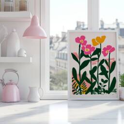 Abstract Pink Flowers, Botanical Wall Art , Kitchen Poster, Gift For Lover Art, Living Room Prints, Bathroom Unframed - thumbnail 2