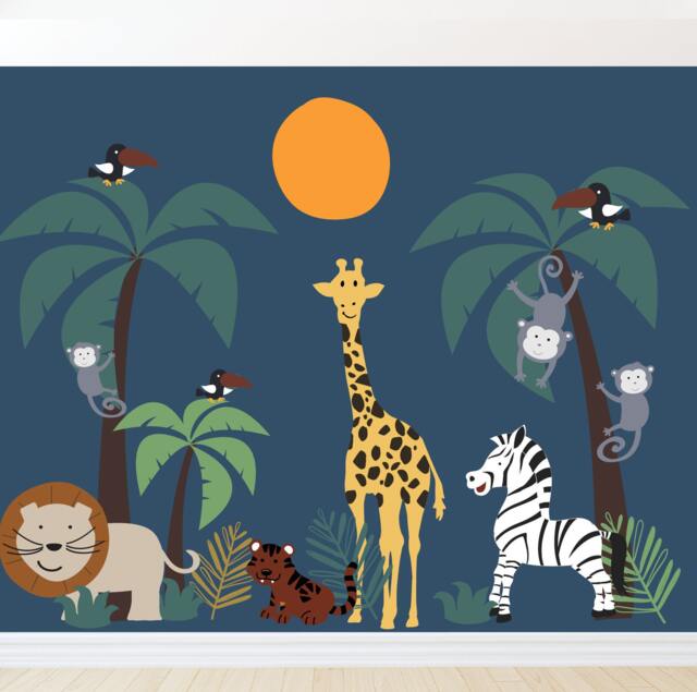 Wall Decal Palm Tree Safari Themed Animals Large Wall Stickers For Bedrooms Tropical Decor Jungle Mural Nursery - image 1