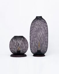 Black Bamboo Rattan Floor Lamp - Handmade Woven Rustic Lantern Light