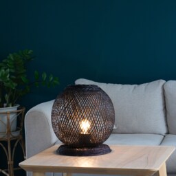 Black Bamboo Rattan Floor Lamp - Handmade Woven Rustic Lantern Light - thumbnail 3