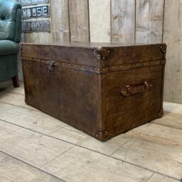 Antique Inspired English Leather Trunk Made in Nottingham England - thumbnail 2