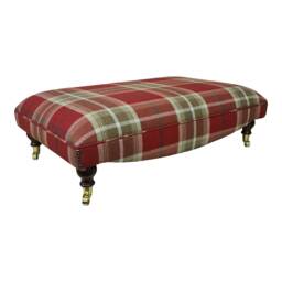 Extra Large Footstool - Balmoral Red Tartan Fabric Dark Wood Brass Castor Legs