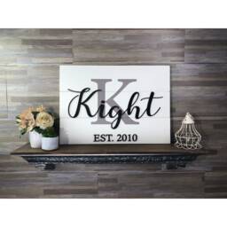Personalized Last Name Wood Sign, Wedding Gift For Couple, Established Family - thumbnail 1