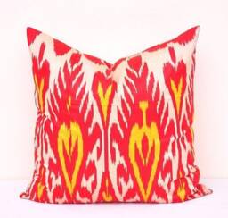 Orange Ikat Pillow Cover, Handloom Cotton Cushion - 20x20 - thumbnail 1