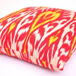 Orange Ikat Pillow Cover, Handloom Cotton Cushion - 20x20 - thumbnail 2