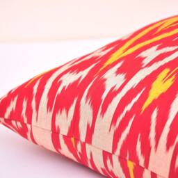 Orange Ikat Pillow Cover, Handloom Cotton Cushion - 20x20 - thumbnail 3