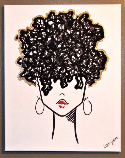 Black Woman Self Love Art - Melanin Acrylic Painting-Big Natural Hair-Bedroom Art-African American-Gift For Her - image 1