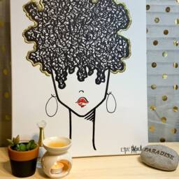 Black Woman Self Love Art - Melanin Acrylic Painting-Big Natural Hair-Bedroom Art-African American-Gift For Her - thumbnail 2