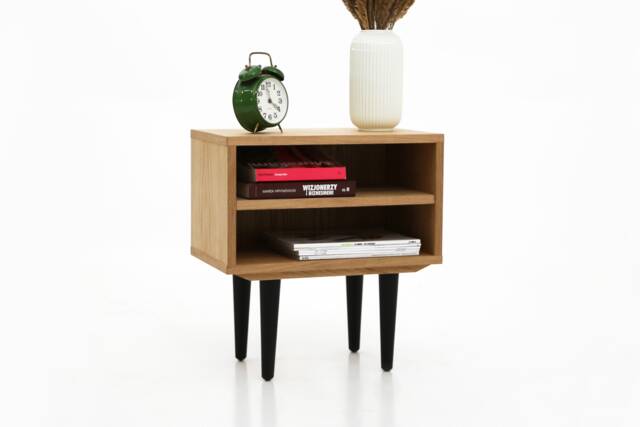 Nightstand With Open Shelf in Mid-Century Modern Style Made Of Oak Vaneer, Bedside Table Livlo D-P06 - image 1