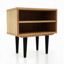 Nightstand With Open Shelf in Mid-Century Modern Style Made Of Oak Vaneer, Bedside Table Livlo D-P06 - thumbnail 4
